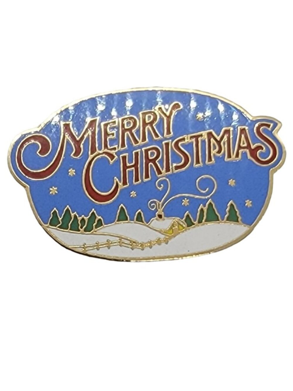Hallmark Merry Christmas Enamel Snow Scene Pin Brooch,  Signed